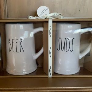 RAE DUNN “BEER & SUDS” MATCHING PAIR of HEFTY CERAMIC BEER MUGS🍻